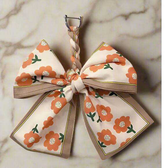 Coquette Floral Orange Scarf Bow Purse Charm - Picture 1 of 2